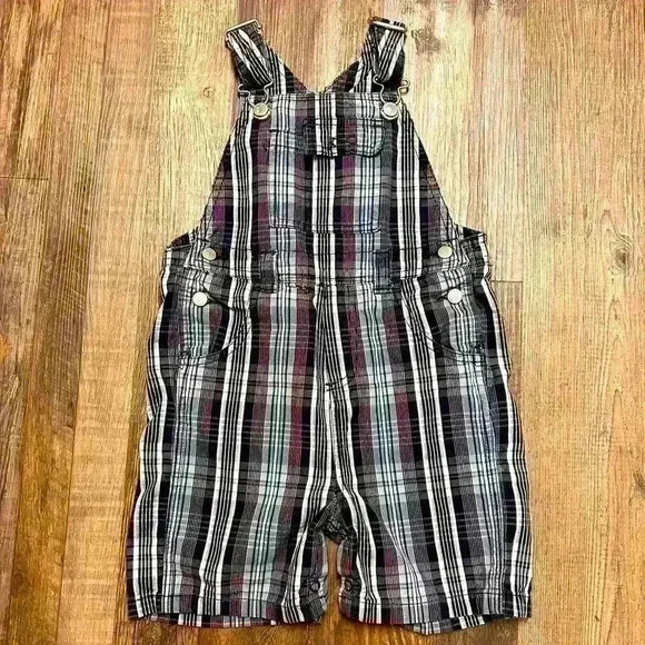 Gymboree Toddler blue plaid snap crotch bib overall shorts sz 18-24mos - Picture 1 of 5